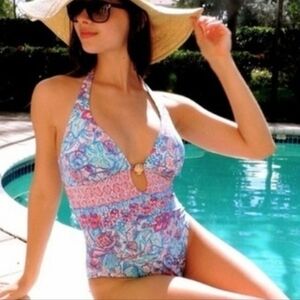 Lilly Pulitzer Seafayer Swimsuit Swim One Piece White Pinchers Picnic Blue Pink